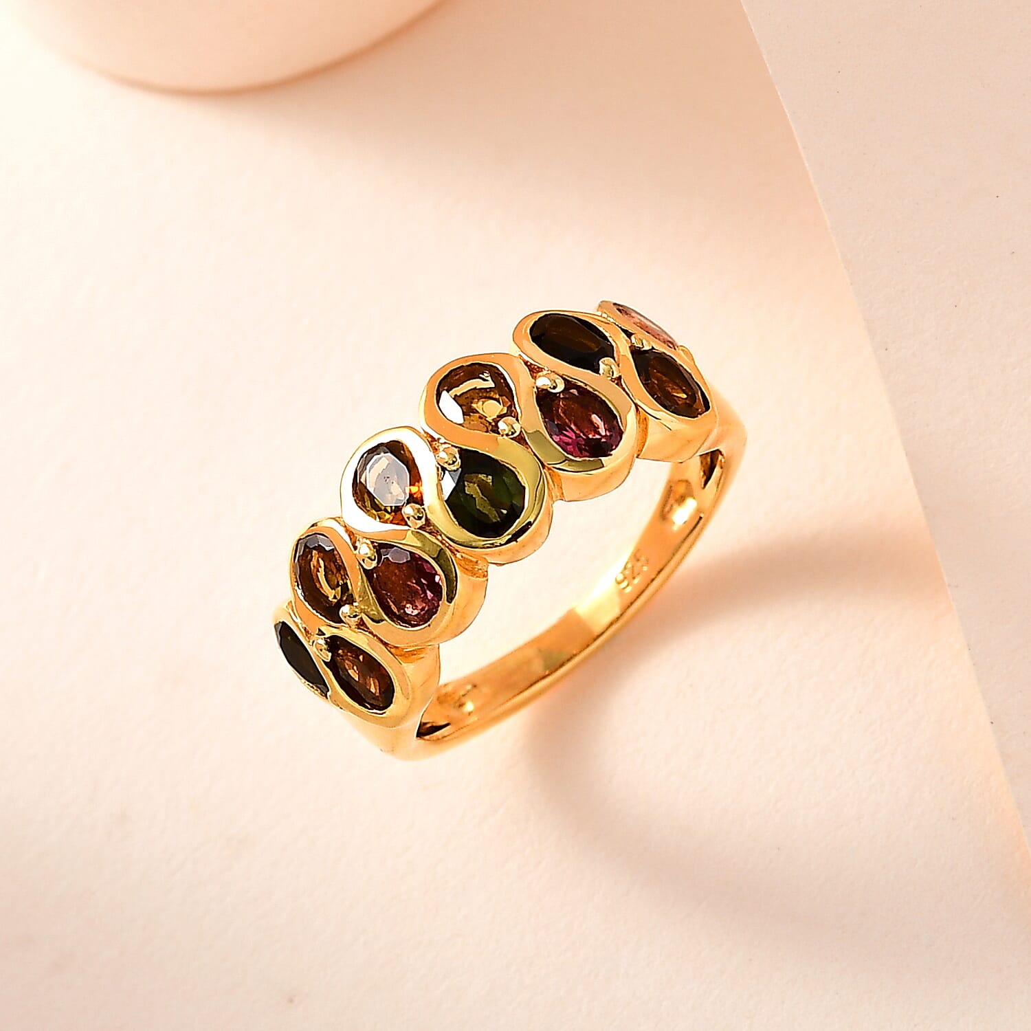 Multi-Tourmaline Wave Ring in 18K Yellow Gold Vermeil Plated