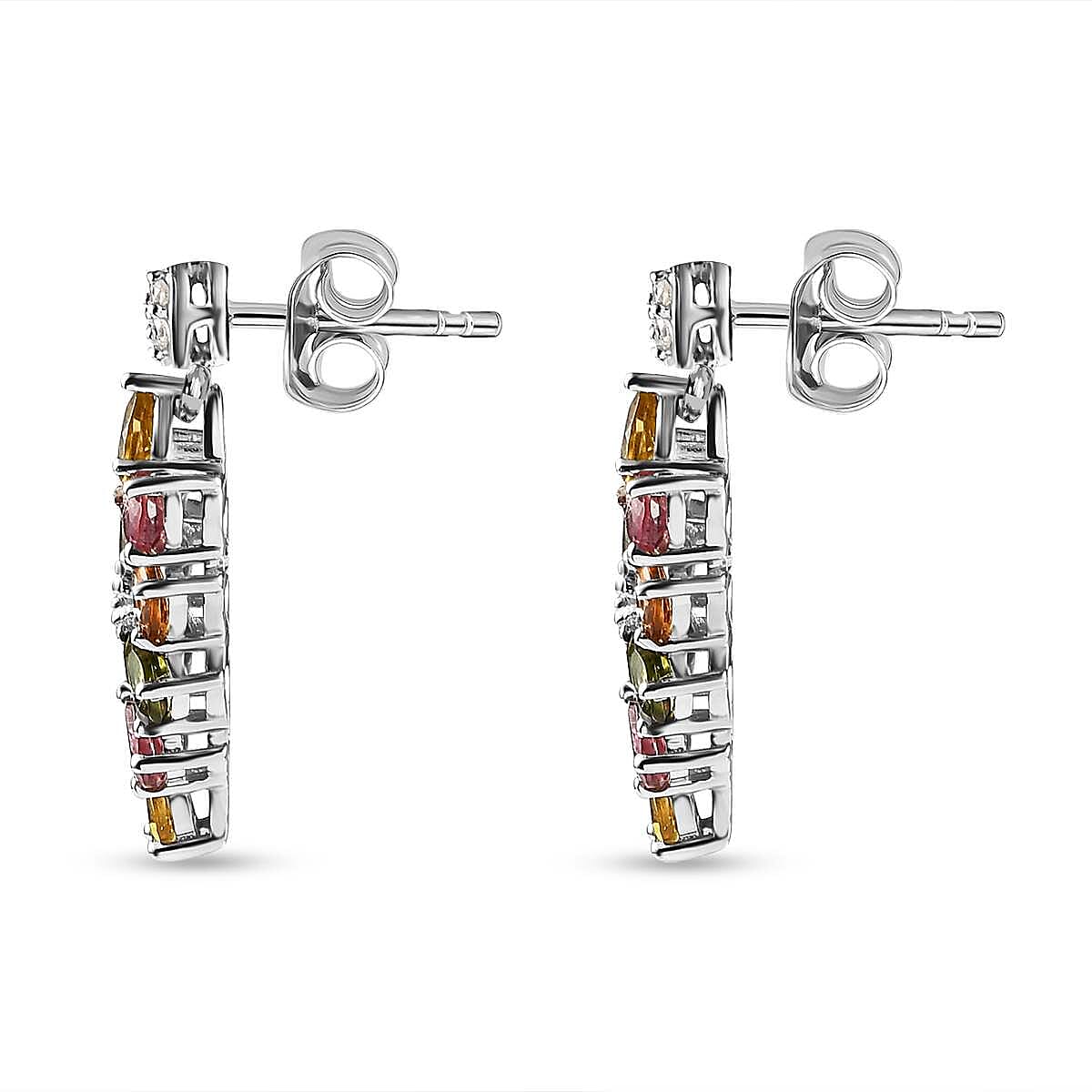 Multi-Tourmaline & Natural Zircon Dangle Earrings in Platinum Overlay Sterling Silver 3.42 Ct