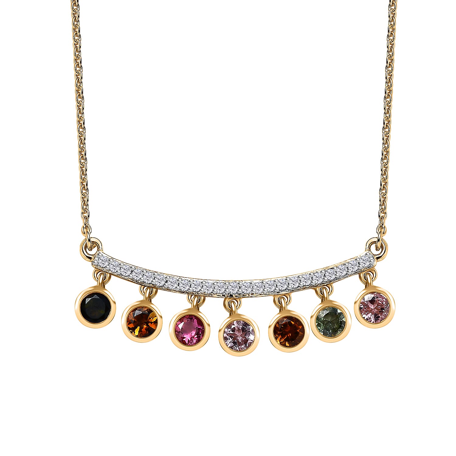Multi-Tourmaline & Natural Zircon Necklace (Size - 20) in 18K Yellow Gold Vermeil Plated Sterling Silver 2.50 Ct