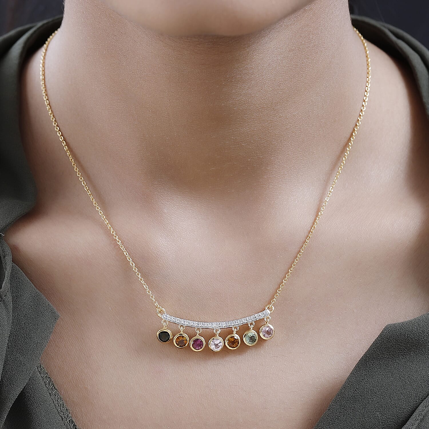 Multi-Tourmaline & Natural Zircon Necklace (Size - 20) in 18K Yellow Gold Vermeil Plated Sterling Silver 2.50 Ct