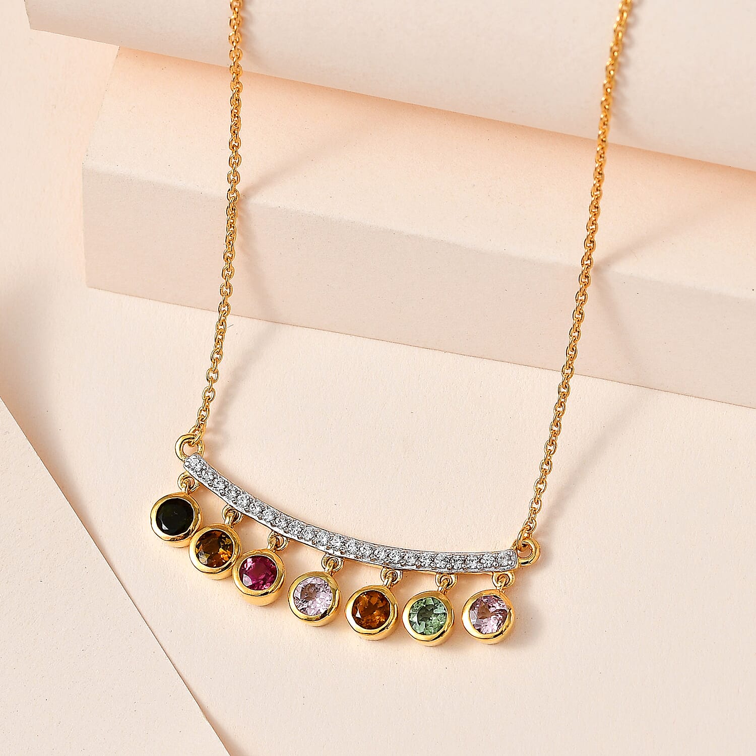 Multi-Tourmaline & Natural Zircon Necklace (Size - 20) in 18K Yellow Gold Vermeil Plated Sterling Silver 2.50 Ct