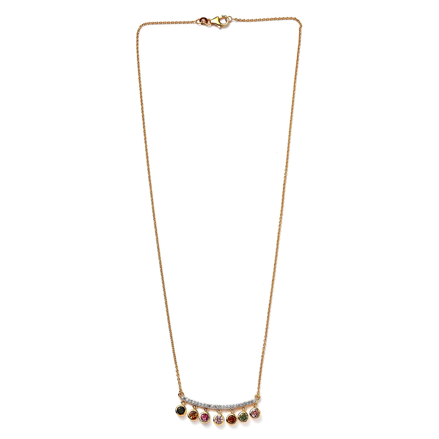 Multi-Tourmaline & Natural Zircon Necklace (Size - 20) in 18K Yellow Gold Vermeil Plated Sterling Silver 2.50 Ct