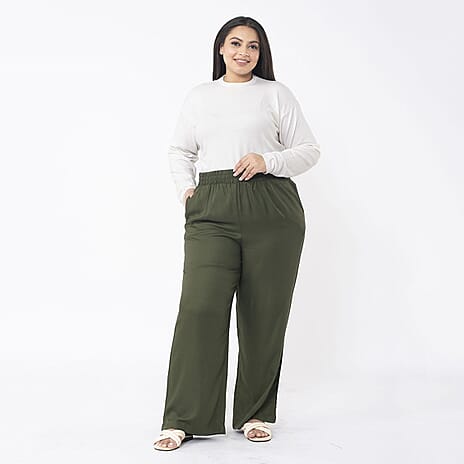 TAMSY 100% Viscose Solid Pant (Size XL,20-22) - Khaki