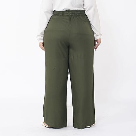 TAMSY 100% Viscose Solid Pant (Size XL,20-22) - Khaki