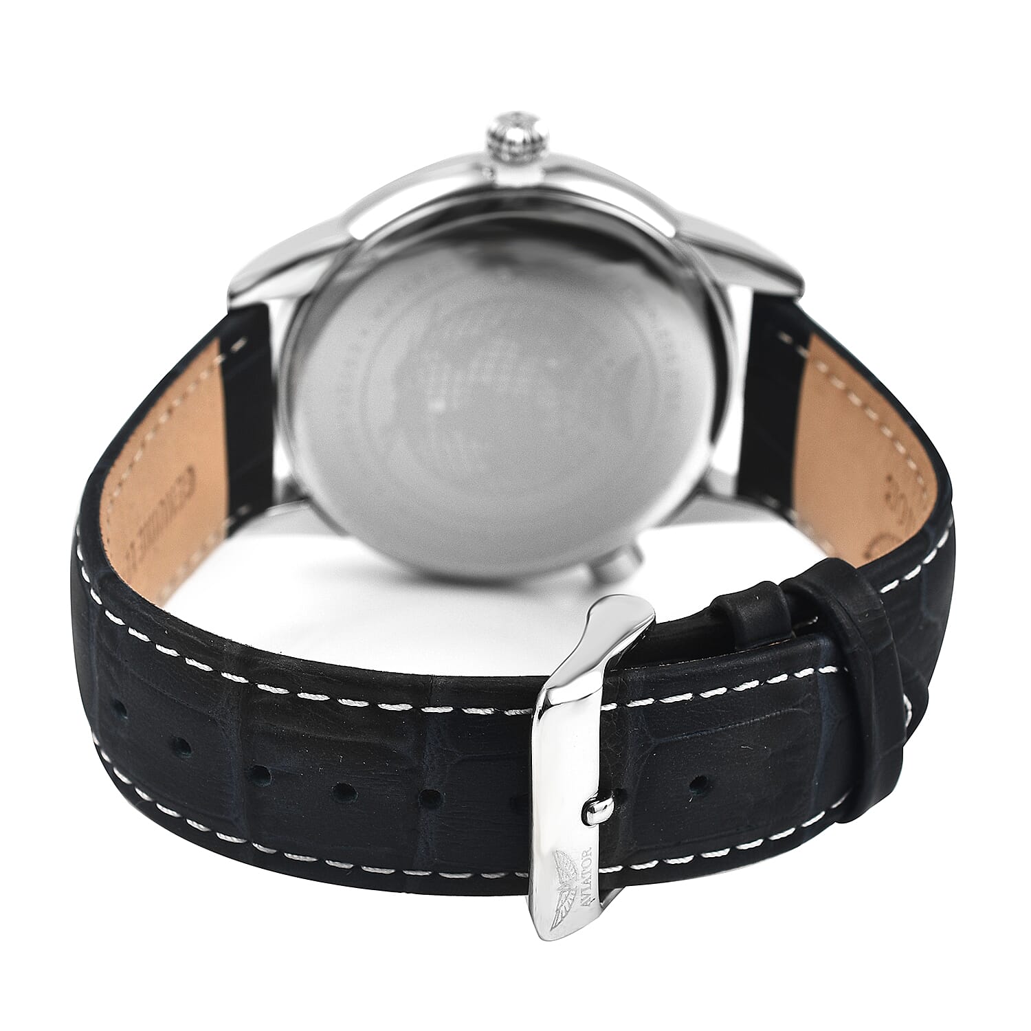 AVIATOR 45mm Case Black-Berry Dial 3 ATM Water Resistant Worldtime Gents Pilot Watch With Leather Strap - White Stitching