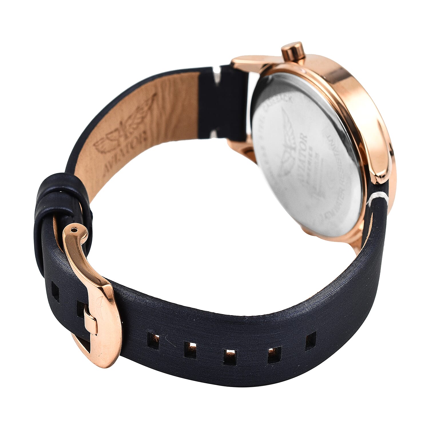 BEST EVER DEAL -AVIATOR F-Series Ladies World Timer Watch 28mm Dial WR Rose Gold Case With Blue Genuine Leather Strap