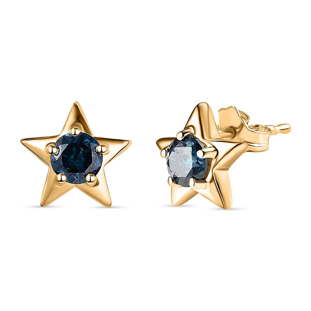9K Yellow Gold Blue Diamond Stud Earring 0.50 ct