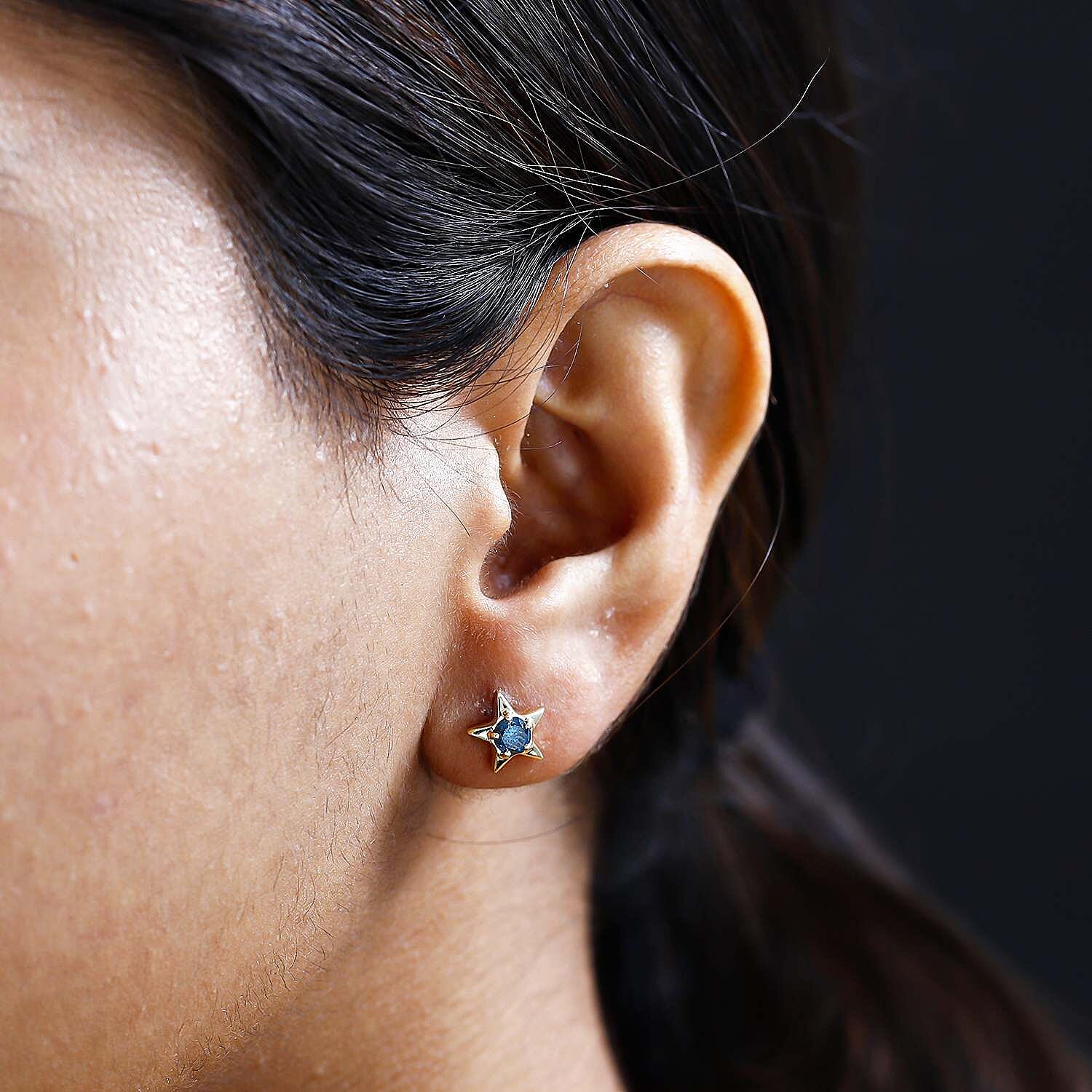 9K Yellow Gold Blue Diamond Stud Earring 0.50 ct