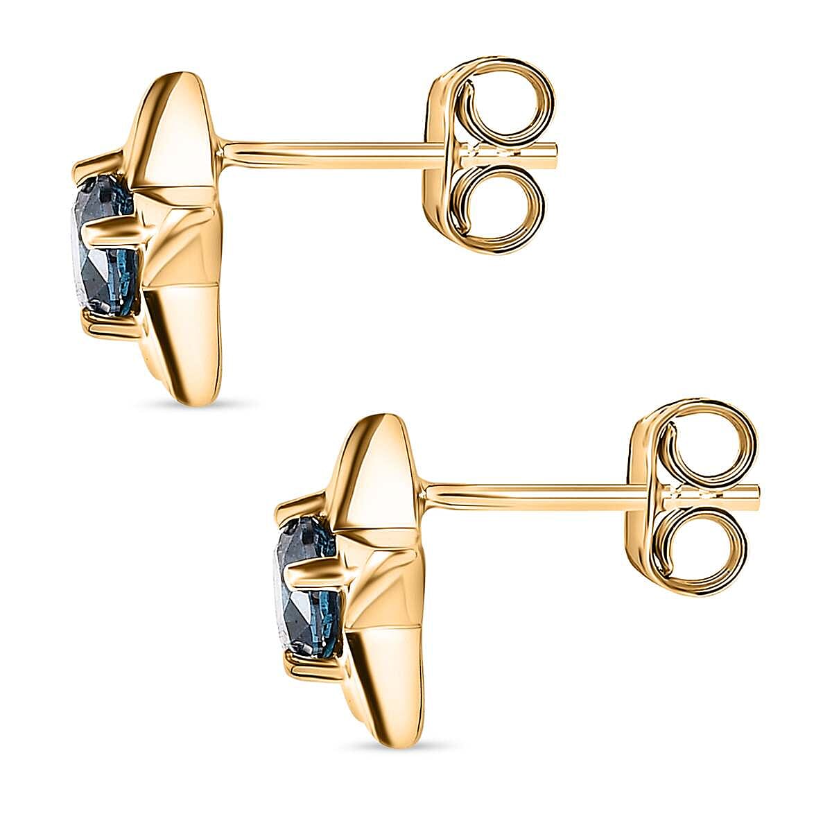 9K Yellow Gold Blue Diamond Stud Earring 0.50 ct