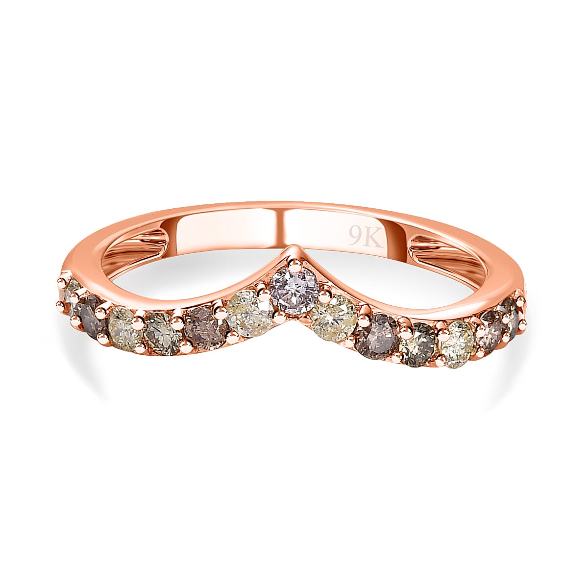 9K Rose Gold SGL Certified Pink Diamond, Champagne Diamond & Natural Yellow Diamond Wishbone Ring 0.50 Ct.