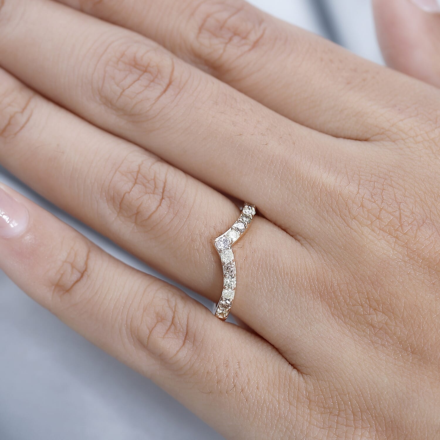 9K Rose Gold SGL Certified Pink Diamond, Champagne Diamond & Natural Yellow Diamond Wishbone Ring 0.50 Ct.