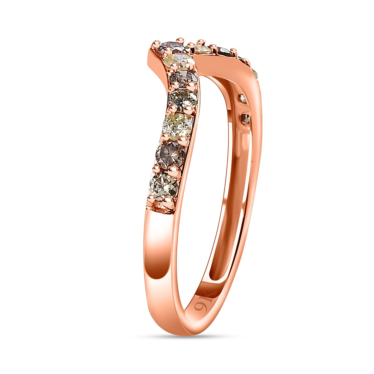 9K Rose Gold SGL Certified Pink Diamond, Champagne Diamond & Natural Yellow Diamond Wishbone Ring 0.50 Ct.