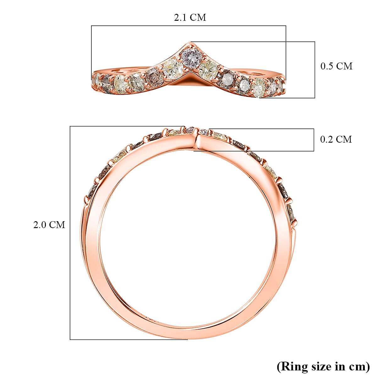 9K Rose Gold SGL Certified Pink Diamond, Champagne Diamond & Natural Yellow Diamond Wishbone Ring 0.50 Ct.