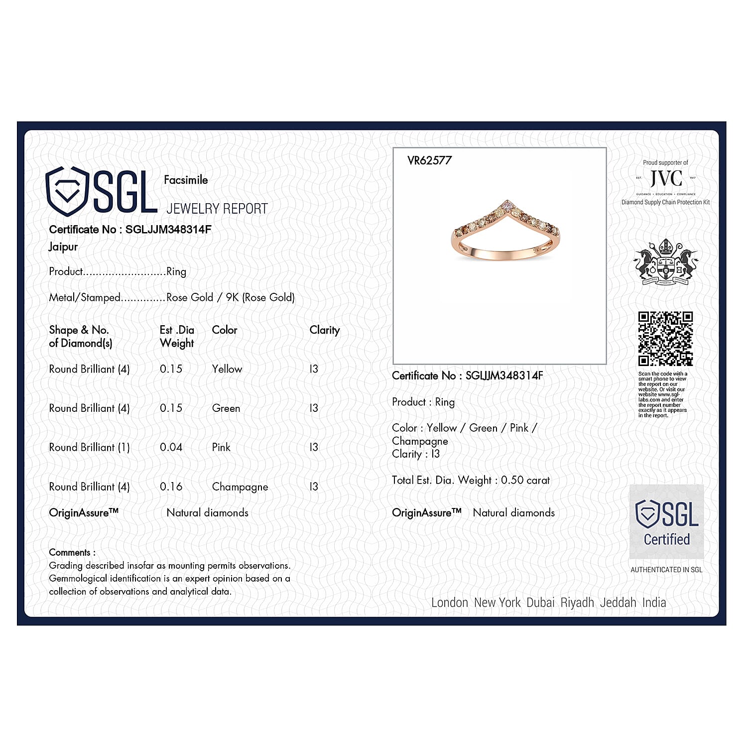9K Rose Gold SGL Certified Pink Diamond, Champagne Diamond & Natural Yellow Diamond Wishbone Ring 0.50 Ct.