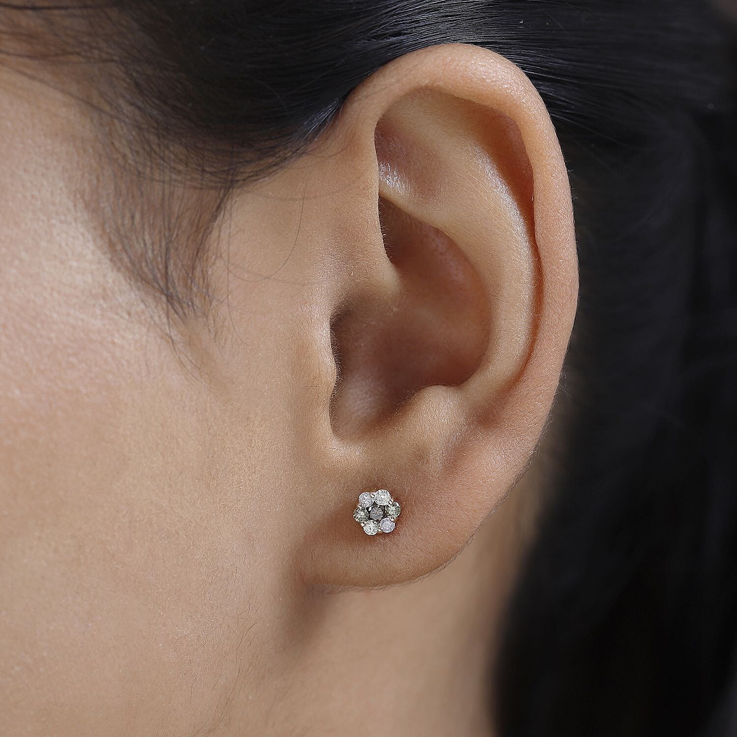 9K Rose Gold Certified Natural Multi Colour Diamond Pressure Set Stud Earrings 0.51 Ct