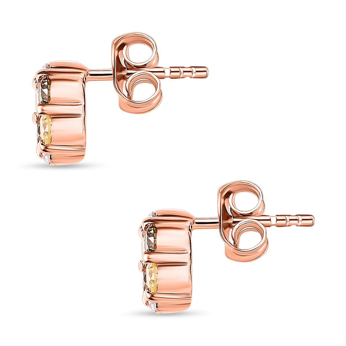 9K Rose Gold Certified Natural Multi Colour Diamond Pressure Set Stud Earrings 0.51 Ct