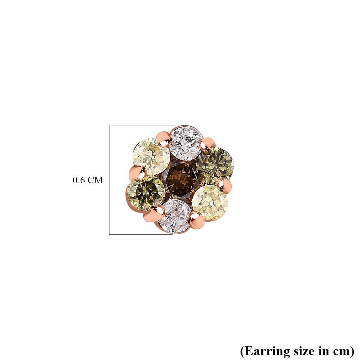 9K Rose Gold Certified Natural Multi Colour Diamond Pressure Set Stud Earrings 0.51 Ct