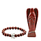 Handcarved Red Jasper Guardian Angel Figurine Sculpture (Size 8 Cm) & Butterfly Stretchable Bracelet Presented in Velvet Pouch With Gift Card