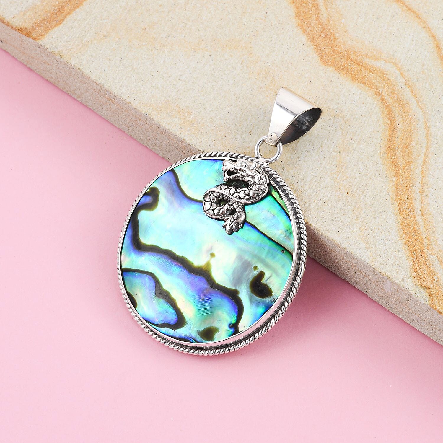 Royal Bali Dragon of Banda Sea Abalone Shell Pendant in Sterling Silver