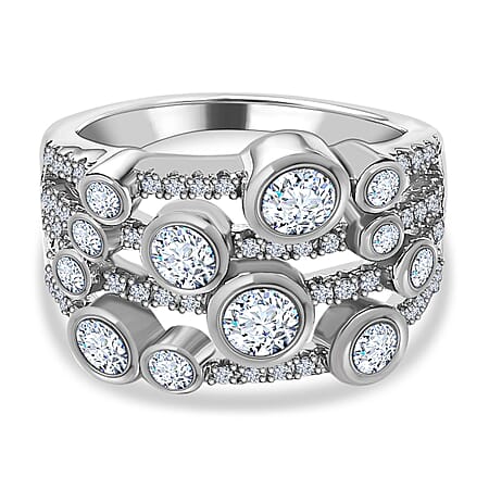 Designer Inspired 1.24 Ct. Moissanite Bubble Ring in Platinum Overlay Sterling Silver