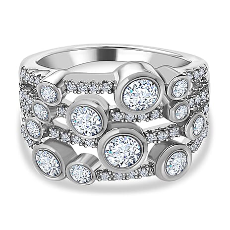 Designer Inspired- Moissanite Bubble Ring in Platinum Overlay Sterling Silver 1.24 Ct, Silver Wt. 6.26 Gms.