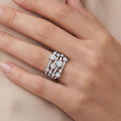 Royal Bali Collection - D'Joy Designer Inspired- Moissanite Bubble Ring in Platinum Overlay Sterling Silver 1.23 Ct
