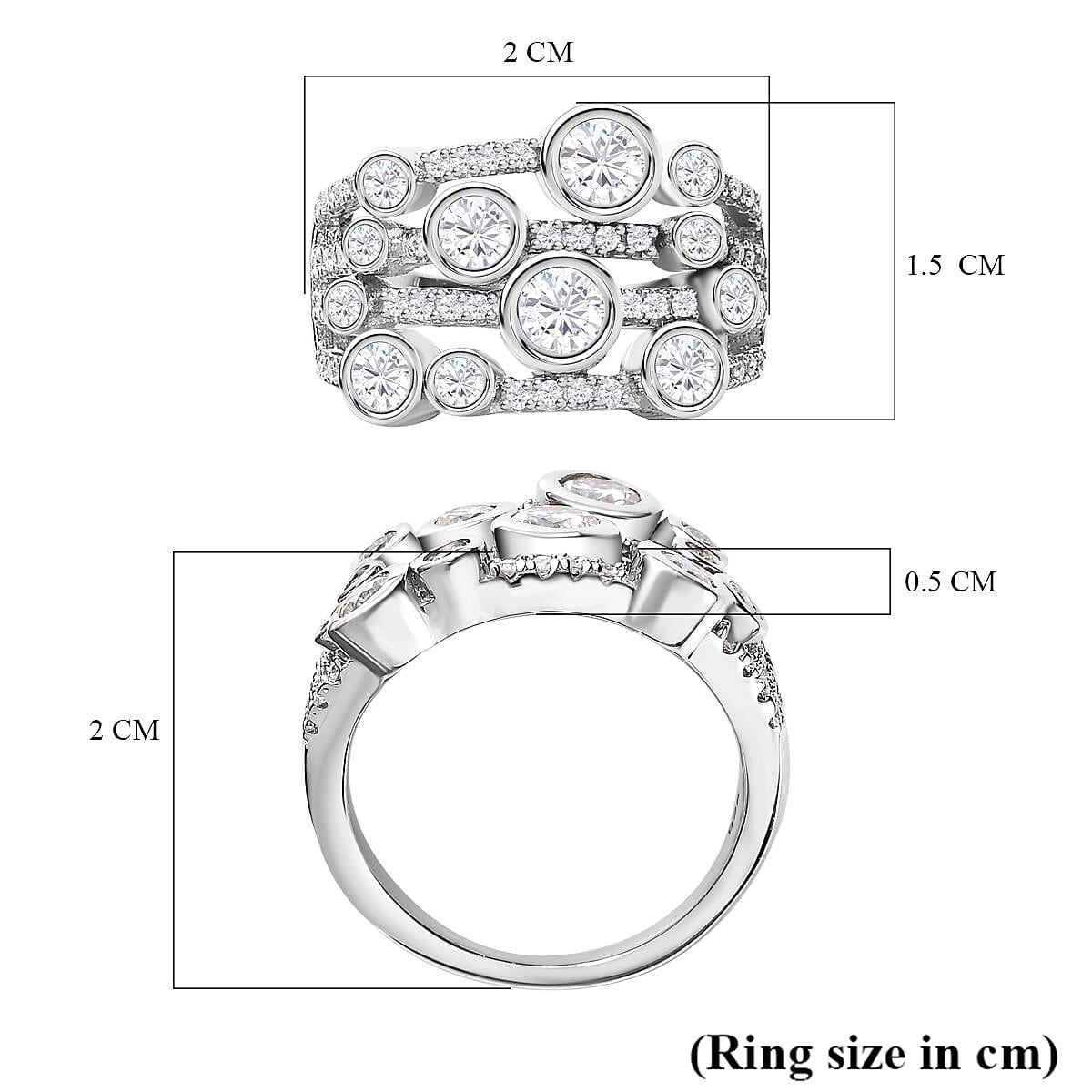 Designer Inspired- Moissanite Bubble Ring in Platinum Overlay Sterling Silver 1.24 Ct, Silver Wt. 6.26 Gms.