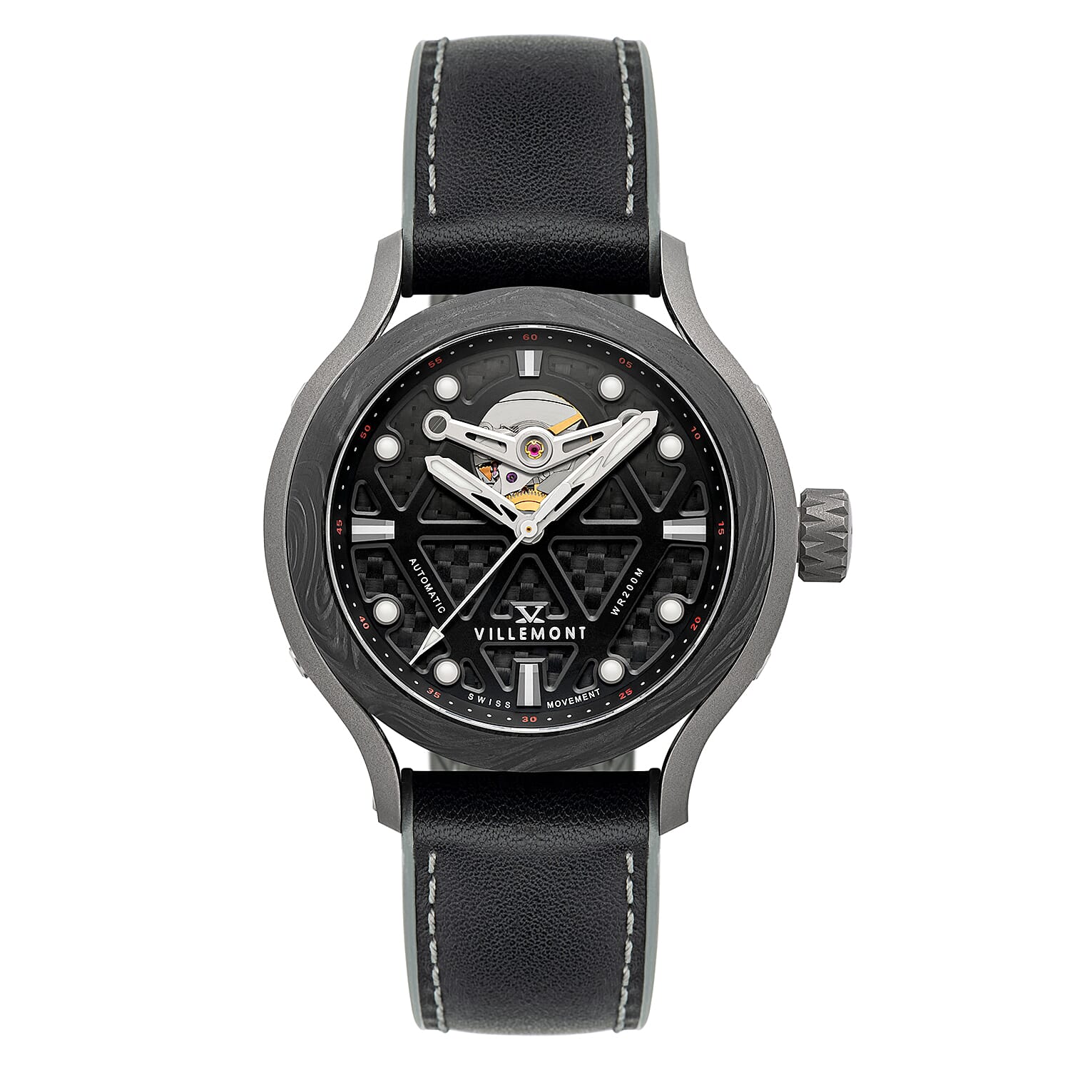 VILLEMONT Limited Edition Mens Tenacity Swiss Movement Granite Black Dial 20ATM Water Resistant Mens Watch with Black & Stainless Steel Strap