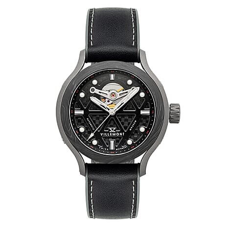 VILLEMONT Limited Edition Mens Tenacity Swiss Movement Granite Black Dial 20ATM Water Resistant Mens Watch with Black & Stainless Steel Strap