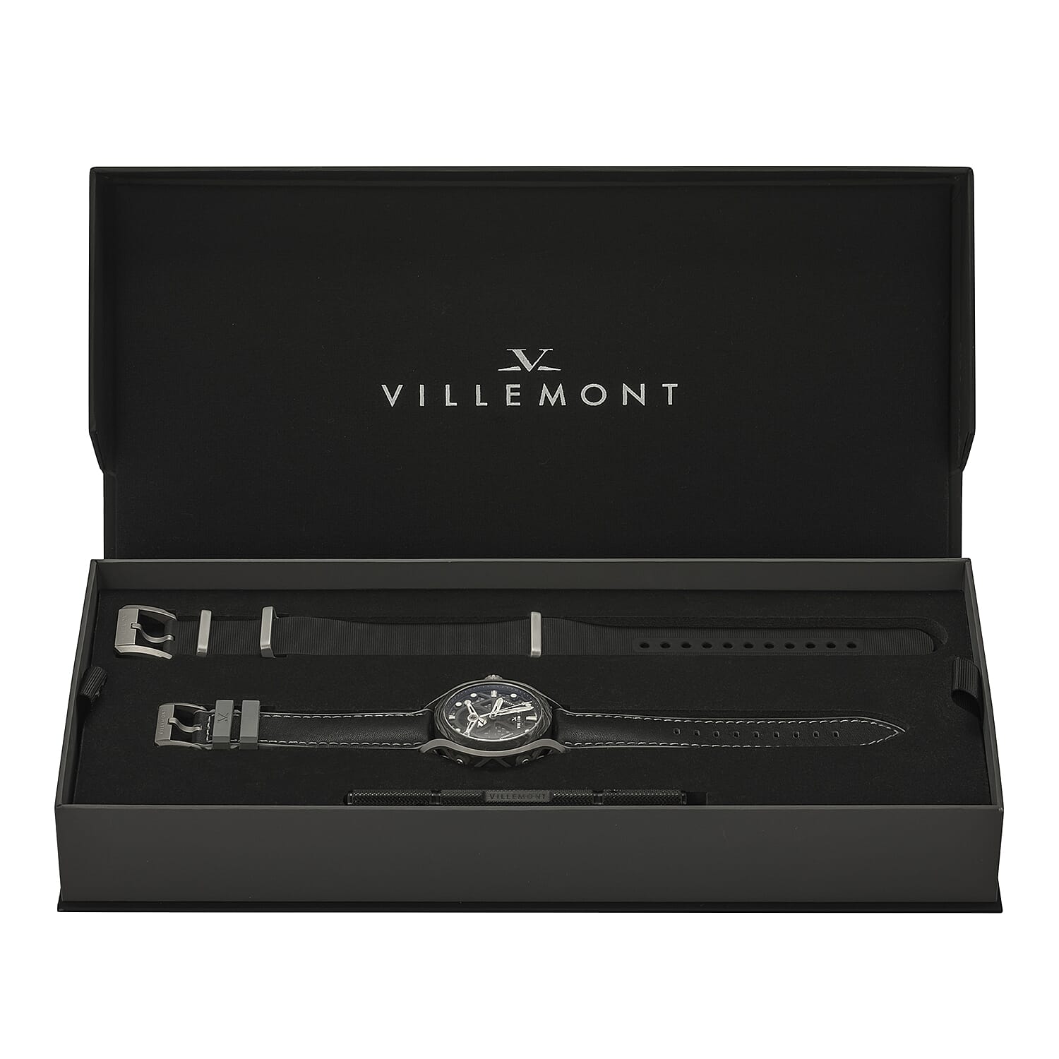 VILLEMONT Limited Edition Mens Tenacity Swiss Movement Granite Black Dial 20ATM Water Resistant Mens Watch with Black - Stainless Steel Strap