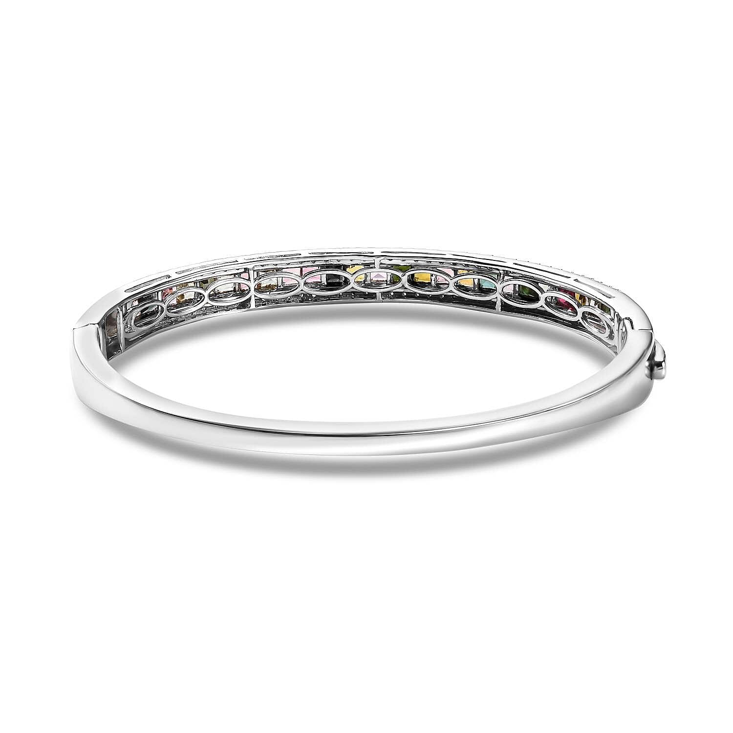 Multi-Tourmaline & Natural Zircon Bangle (Size - 7.5 ) in Platinum Overlay Sterling Silver 5.97 Ct, Silver Wt. 18.16 Gms. Multi-Tourmaline & Natural Zircon Bangle (Size - 7.5 ) in Platinum Overlay Sterling Silver 5.97 Ct, Silver Wt. 18.16 Gms.