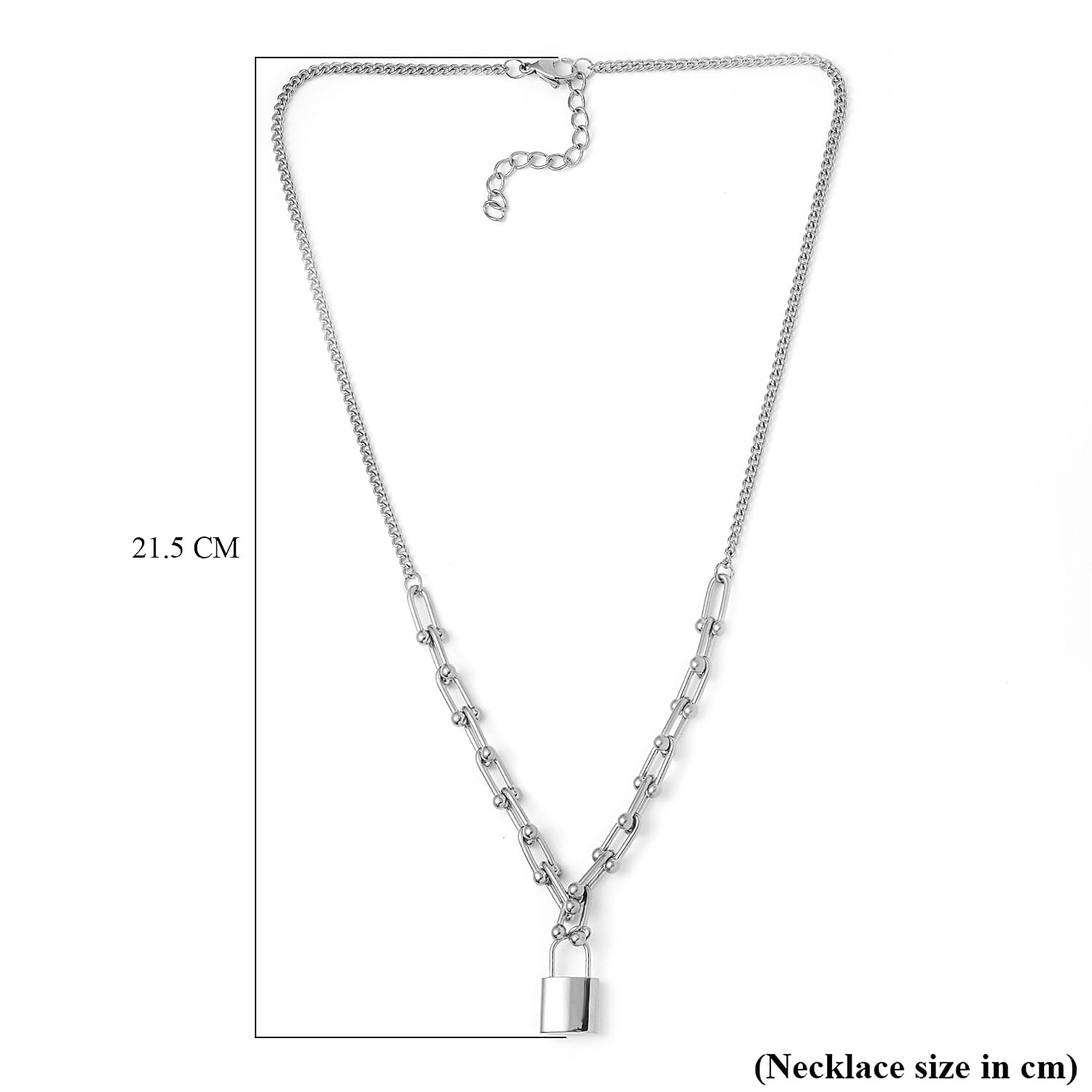 Designer Inspired - Padlock Necklace (Size 20-2 inch Ext.) in Silver Tone