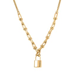Designer Inspired - Padlock Necklace (Size 20-2 inch Ext.) in Yellow Gold Tone