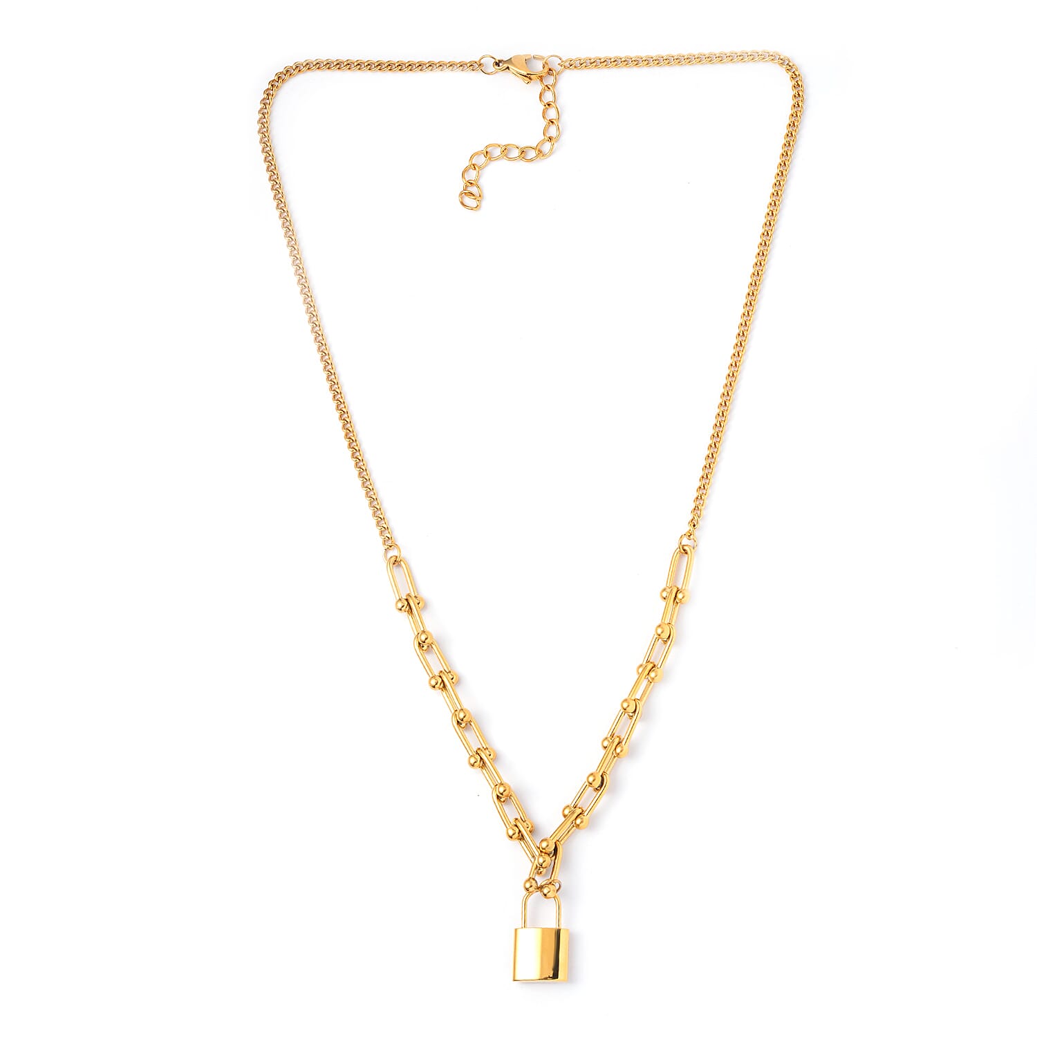 Designer Inspired - Padlock Necklace (Size 20-2 inch Ext.) in Yellow Gold Tone