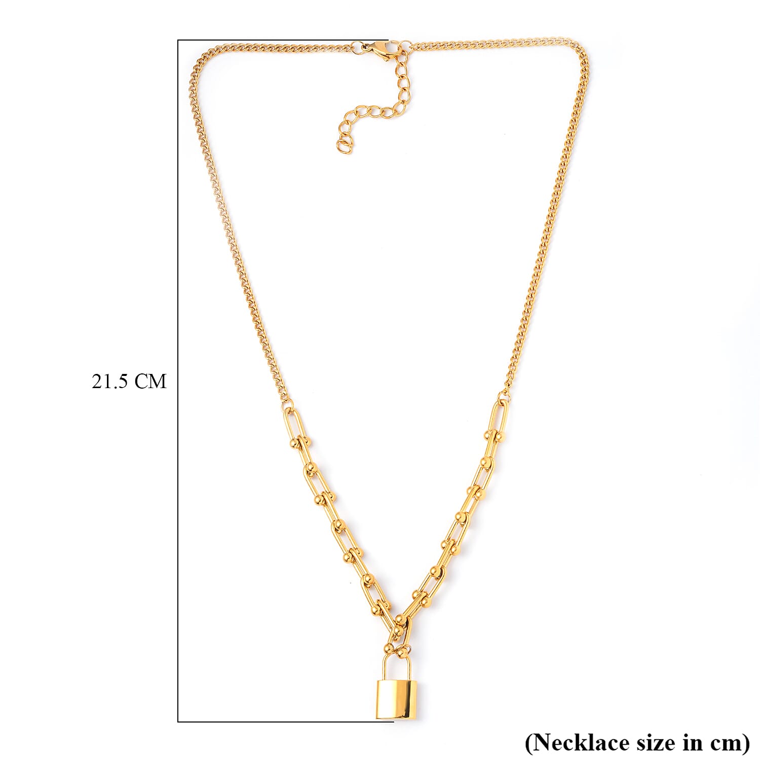 Designer Inspired - Padlock Necklace (Size 20-2 inch Ext.) in Yellow Gold Tone