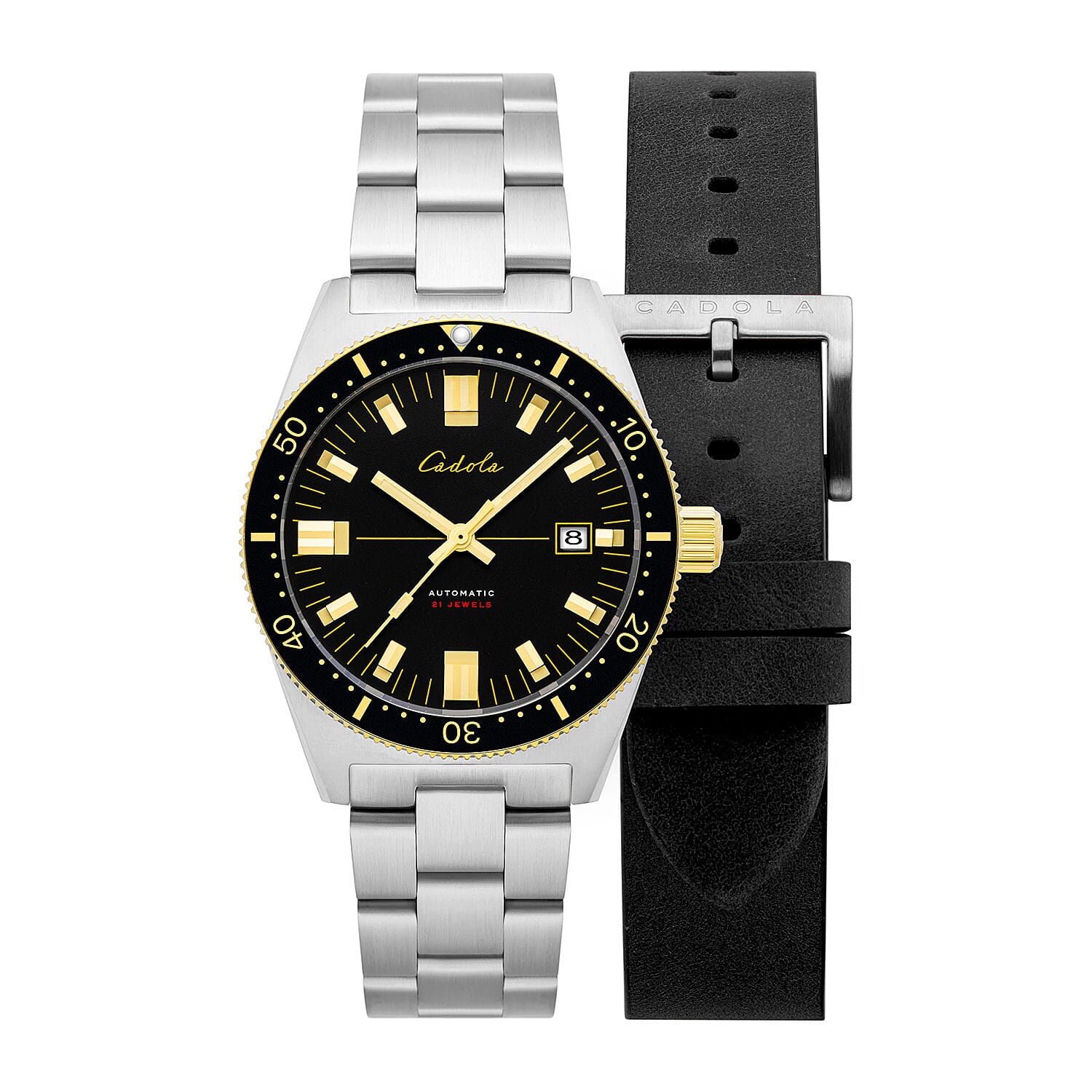 CADOLA Noumea Japanese Movement with 3 Hands Date 20ATM Water Resistant Mens Watch with Black and Stainless Steel Strap