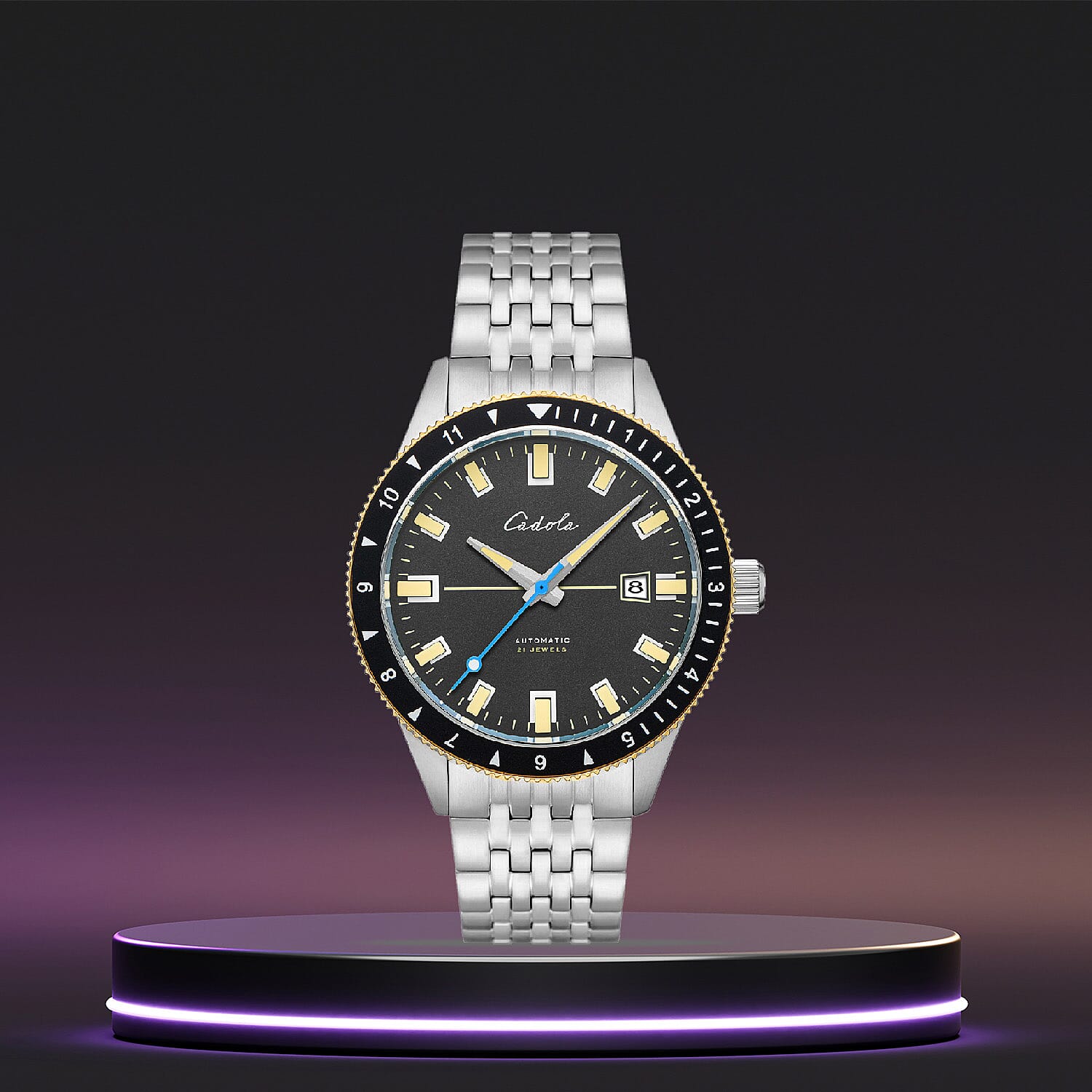 CADOLA Tahiti Japanese Automatic Movement with 3 Hands Date 20ATM Water Resistant Mens Watch with Grey and Stainless Steel Strap