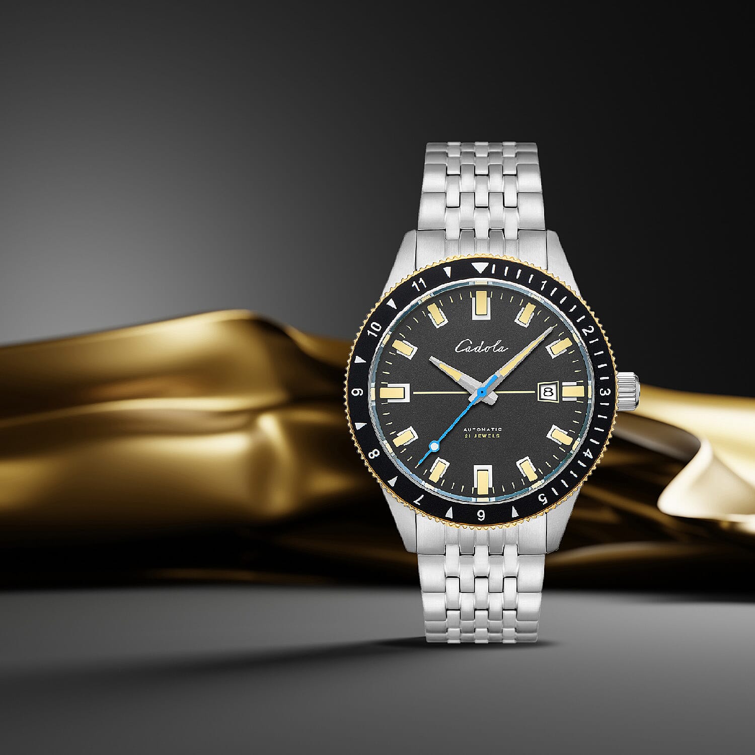 CADOLA Tahiti Japanese Automatic Movement with 3 Hands Date 20ATM Water Resistant Mens Watch with Grey and Stainless Steel Strap