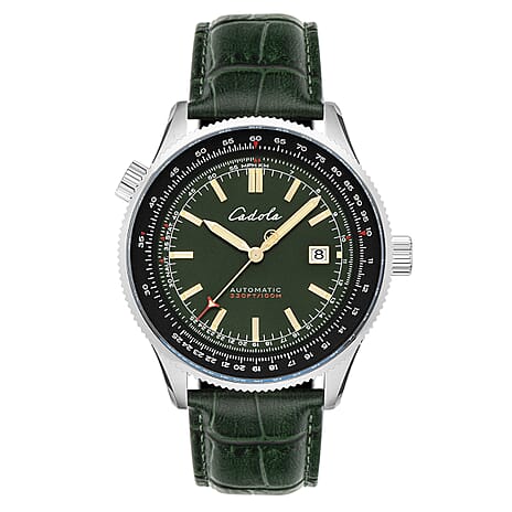 CADOLA  Aviateur Automatic Movt. with 3 Hands Date 10ATM WR Mens Watch with Genuine Leather Green Strap