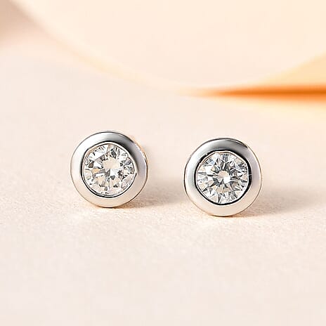 9K White Gold Solitaire I3-G-H Diamond Earrings 0.21 Ct.