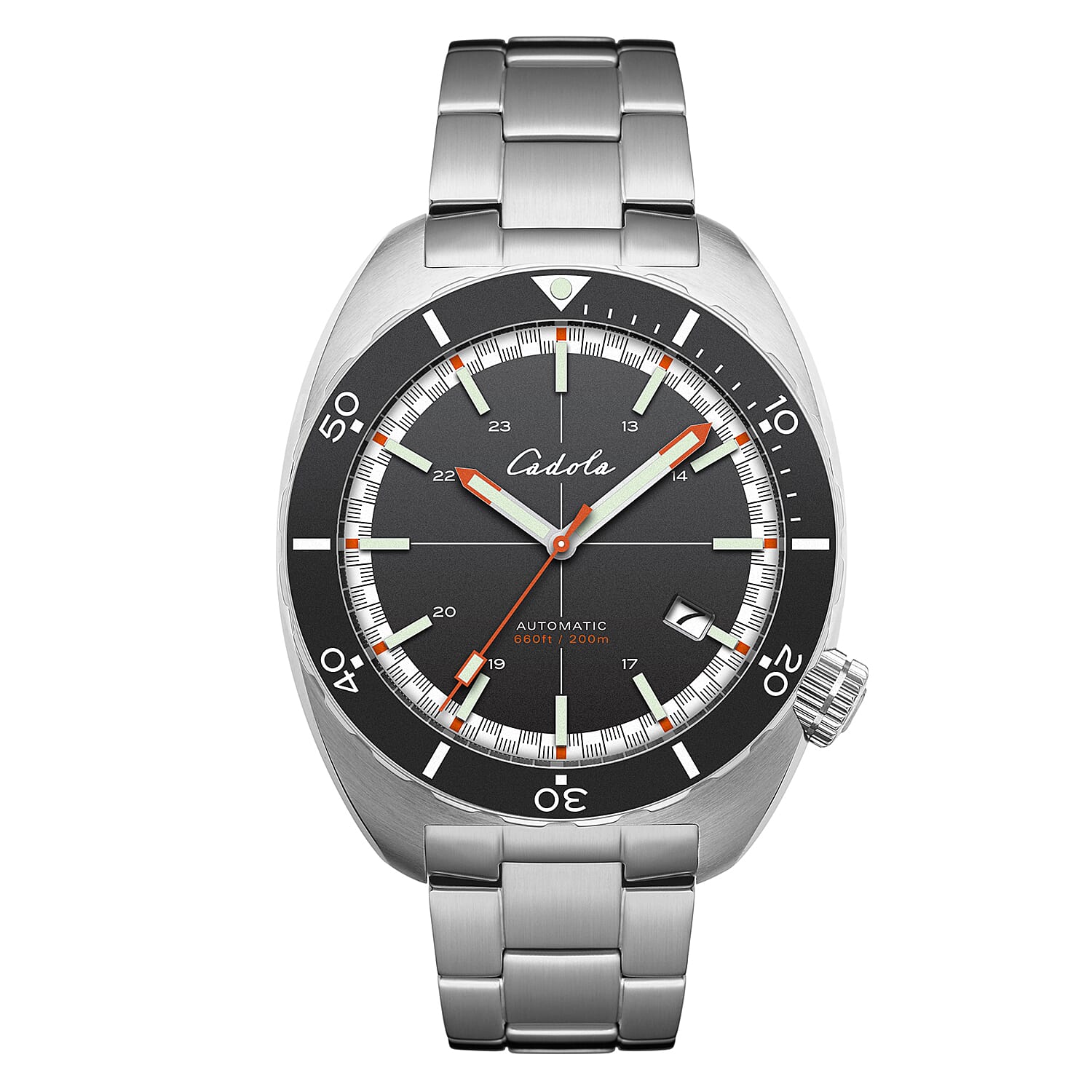 CADOLA Intrepid Japanese Automatic Movement with 3 Hands Date and Black Dial 20ATM Water Resistant Mens Watch with Stainless Steel Strap