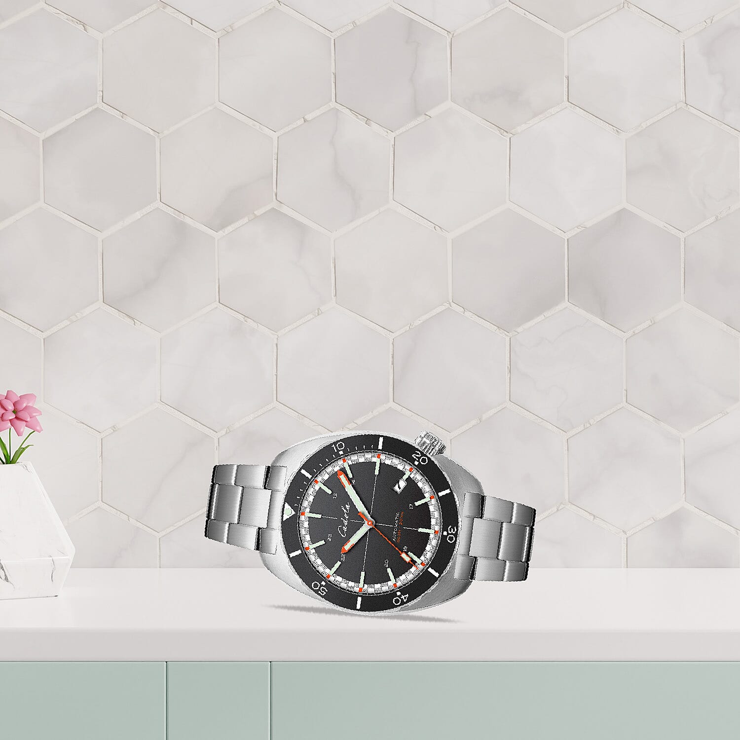 CADOLA Intrepid Japanese Automatic Movement with 3 Hands Date and Black Dial 20ATM Water Resistant Mens Watch with Stainless Steel Strap