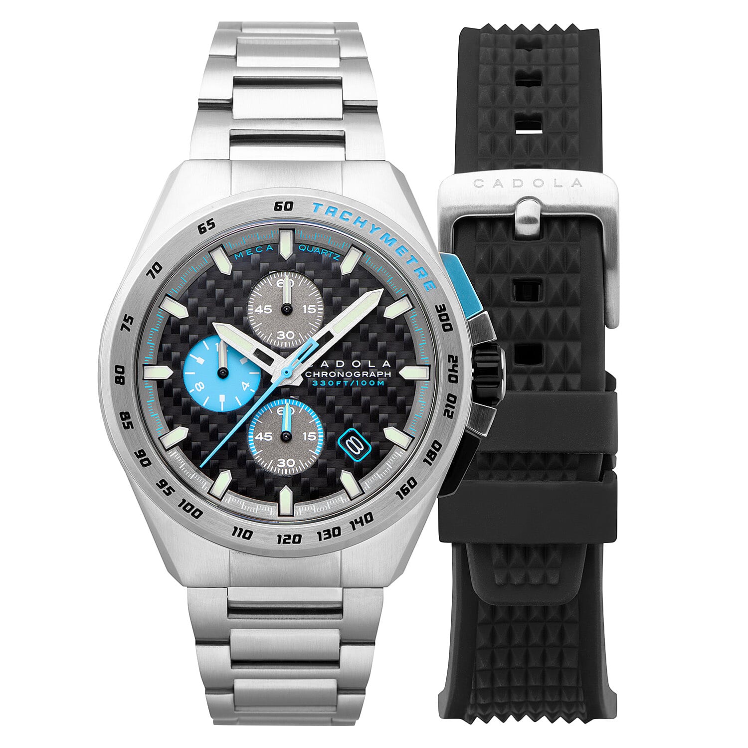 Exclusive Hour Offer - CADOLA Peterson Japan Movt. Black & Blue Dial 10ATM Water Resistant Watch with Stainless Steel Chain Strap Complimentory Nusound Earbud