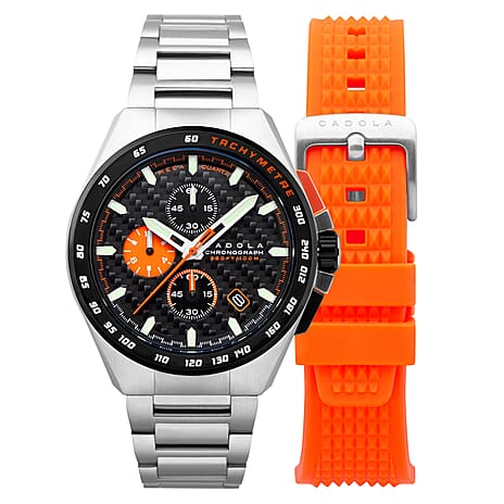 CADOLA Peterson Japanese Movement Black - Orange Dial 10 ATM Water Resistant Watch with Stainless Steel Chain Strap