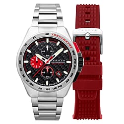 Exclusive Hour Offer - CADOLA Peterson Japanese Movement Black & Red Dial 10ATM Water Resistant Watch with Stainless Steel Chain Strap Complimentory Nusound Earbud