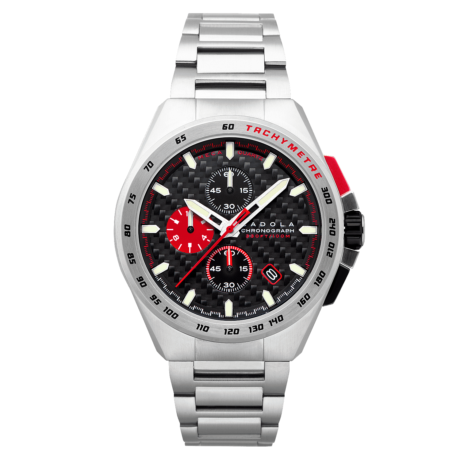 Exclusive Hour Offer - CADOLA Peterson Japanese Movement Black & Red Dial 10ATM Water Resistant Watch with Stainless Steel Chain Strap Complimentory Nusound Earbud