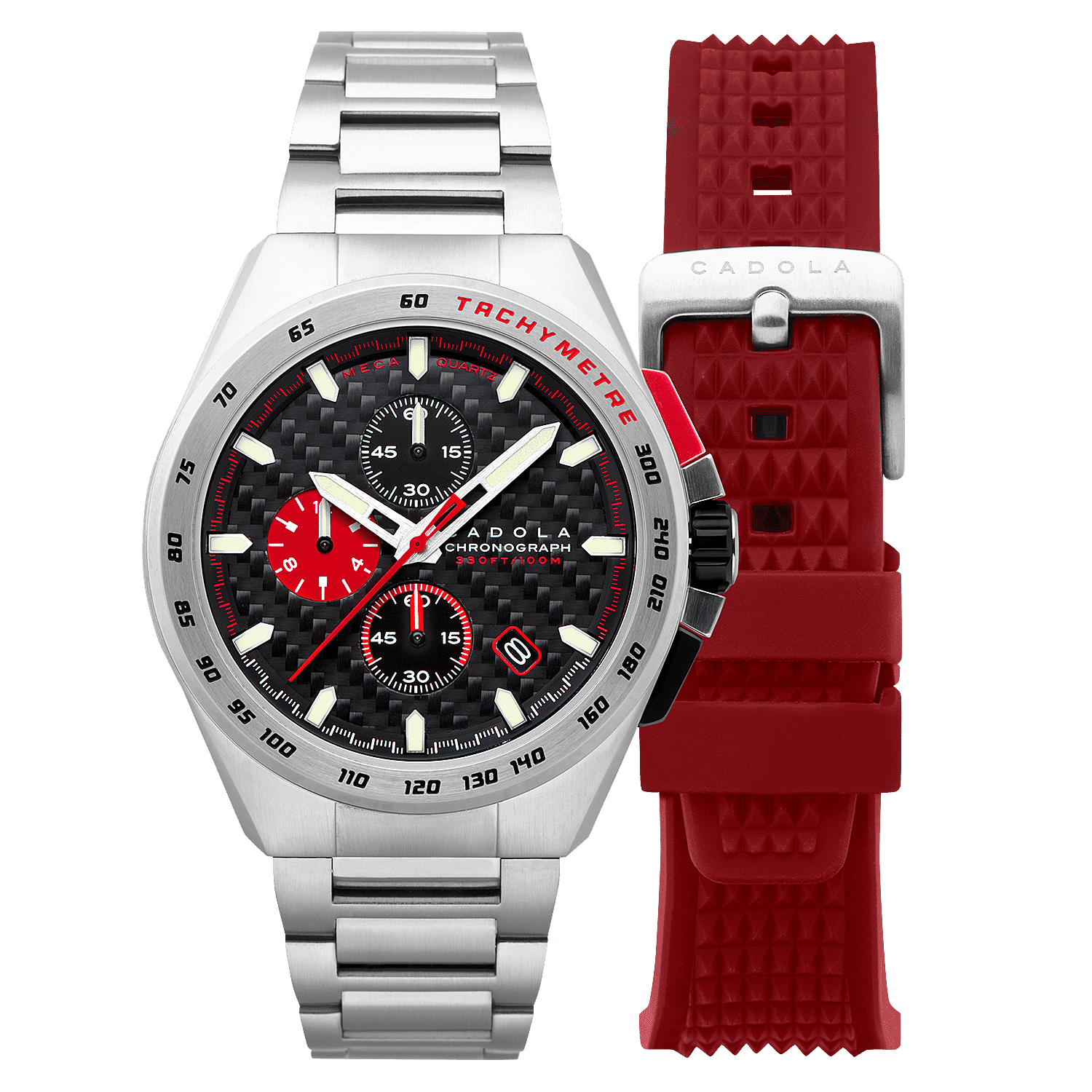 Exclusive Hour Offer - CADOLA Peterson Japanese Movement Black & Red Dial 10ATM Water Resistant Watch with Stainless Steel Chain Strap Complimentory Nusound Earbud