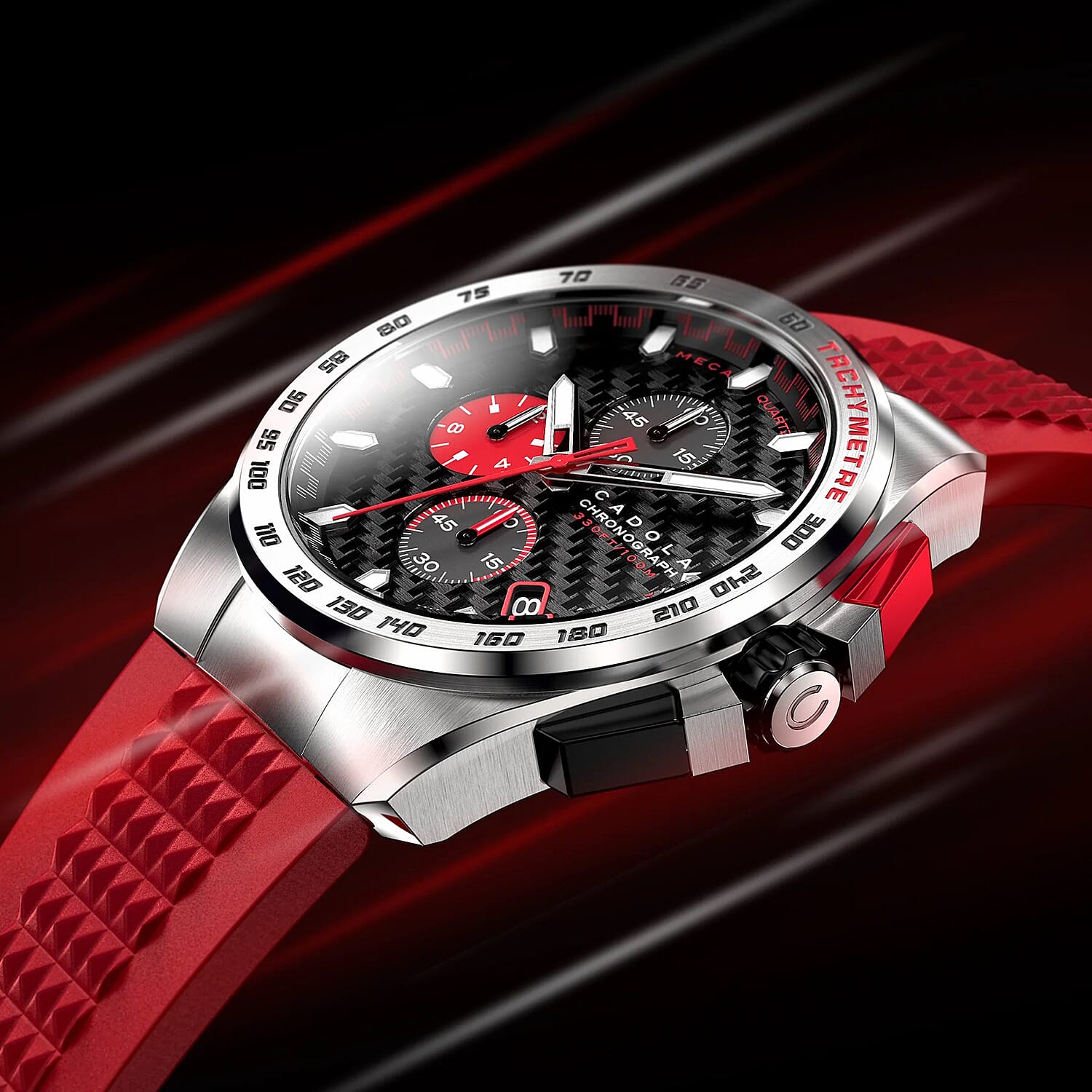 Exclusive Hour Offer - CADOLA Peterson Japanese Movement Black & Red Dial 10ATM Water Resistant Watch with Stainless Steel Chain Strap Complimentory Nusound Earbud