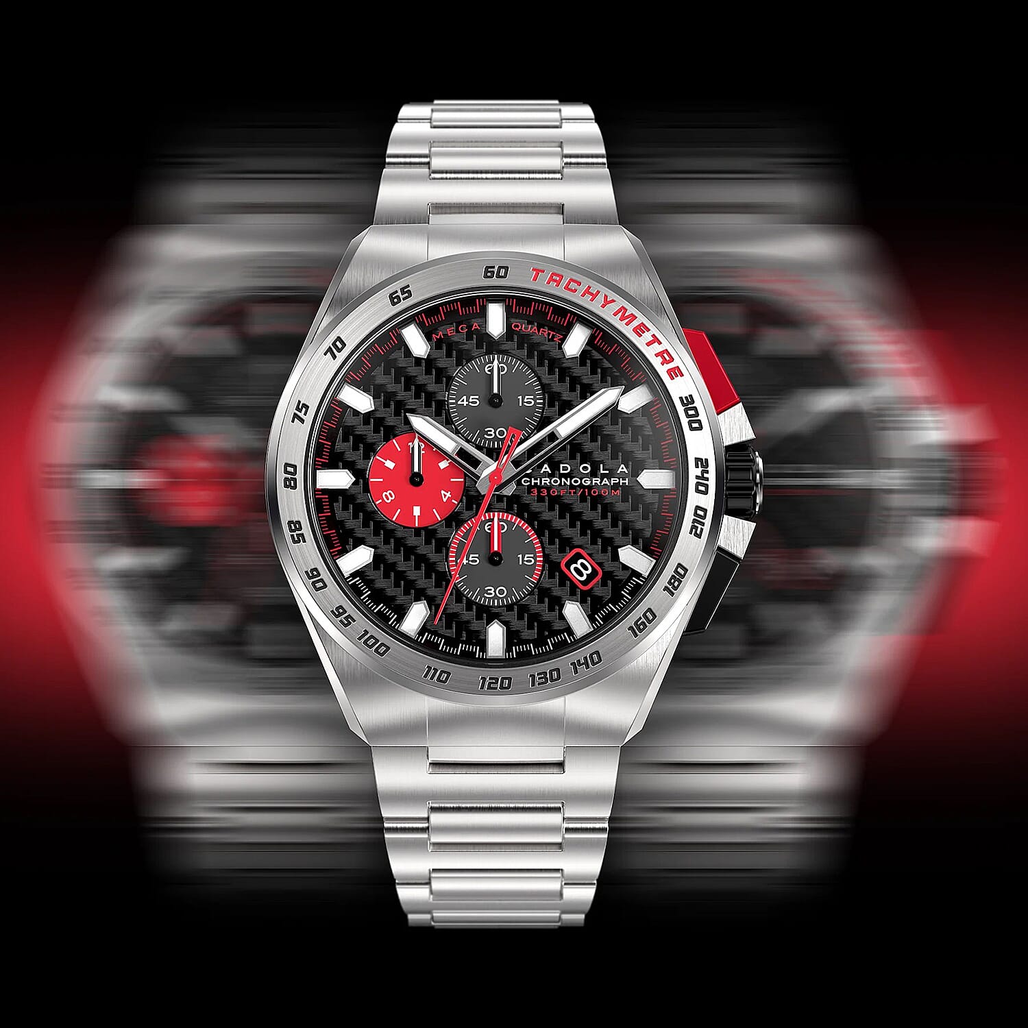 Exclusive Hour Offer - CADOLA Peterson Japanese Movement Black & Red Dial 10ATM Water Resistant Watch with Stainless Steel Chain Strap Complimentory Nusound Earbud
