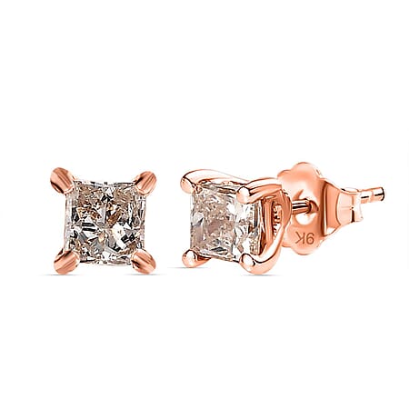 9K Rose Gold Solitaire Champagne Diamond Stud Earrings 0.21 Ct.